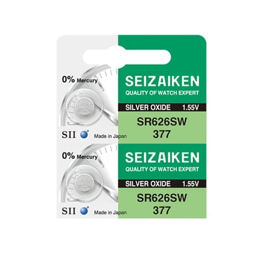 Image of 377 SR626SW 1.55V 0% Hg Silver Oxide Watch Battery (2 Batteries) Made in Japan by Seiko
