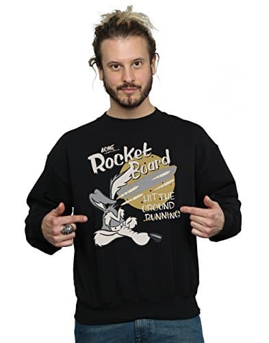 Image of LOONEY TUNES Men's Wile E Coyote Rocket Board Sweatshirt Small Black