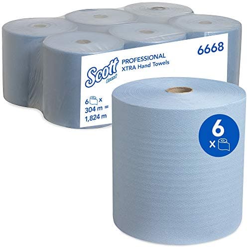 Image of Scott® Rolled Paper Hand Towels 6668 – Blue 1-Ply Paper Towels for Efficient Hand Drying in High-Use Areas – 6 Rolls x 304m (1,824m Total)