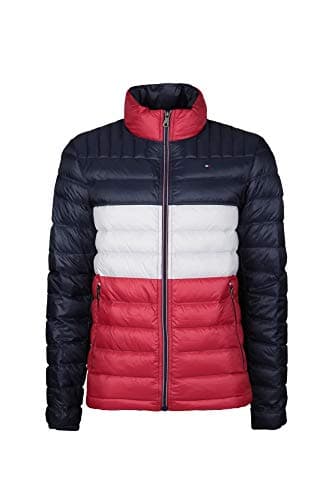 Image of Tommy Hilfiger Men's Real Down Insulated Packable Puffer Jacket Down Coat, Midnight/Ice/Red, XS