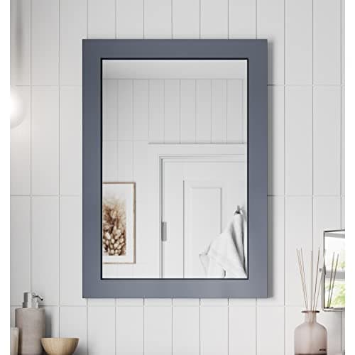Image of Artis® 500 x 700mm Bathroom Mirror Gloss Grey Wood Framed Vanity Mirrors Wall Mounted Mirrored, Rectangular