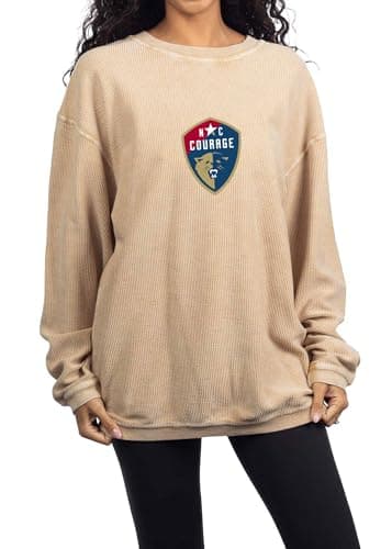 Image of chicka-d Women's Corded Crew Fleece Sweatshirt Primary Team Icon Latte, L
