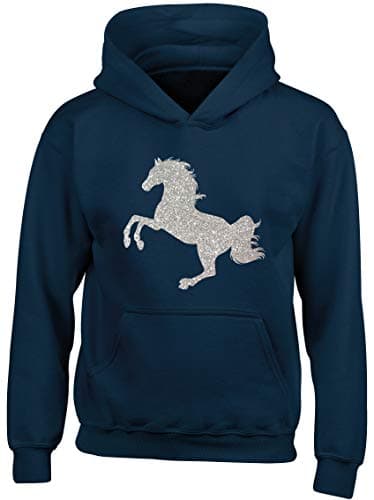 Image of Hippowarehouse Glitter Horse Kids Children's Unisex Hoodie Hooded top Navy