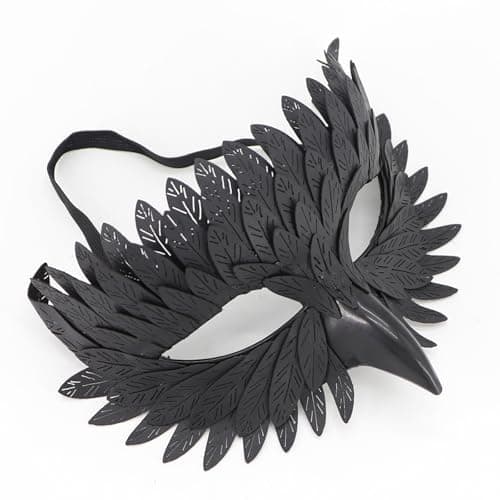 Image of MplehDa Elegant Bird Mask, Halloween Mask, Half Face Mask, Venetian Mask, Crow Mask with False Feather Beaks for Men and Women, Halloween, Carnival Party Costume
