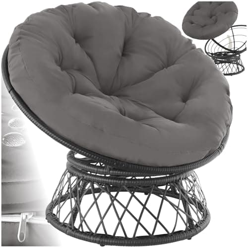 Image of tectake® Rattan Garden Chair with 360° Swivel - Sun Lounger with Thick Cushion, made of Weather-Resistant Polyrattan and Powder-Coated Steel, Patio, Balcony or Conservatory Furniture - Black
