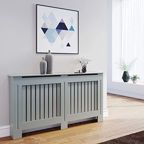 Image of ELEGANT Radiator Cover Horizontal Slat Radiator Shelve Grey Painted Modern MDF Cabinet for Living Room Bedroom, Large