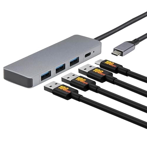Image of Amazon Basics USB 3.2/3.1 Gen 2 Hub Dock, 10 Gbps, USB-C to 1 x USB-C/3 x USB-A, Works with Windows/Mac, Silver, Black
