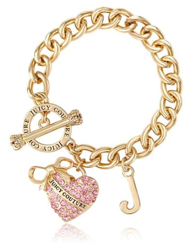 Image of Juicy Couture 7.5" Pink Stone Heart Toggle Bracelet
