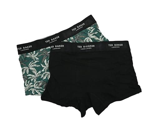 Image of Ted Baker Raffe 2 Pair Box Set of Mens Cotton Stretch Printed Trunk in Black and Green Size Large 36-38 waist Inches