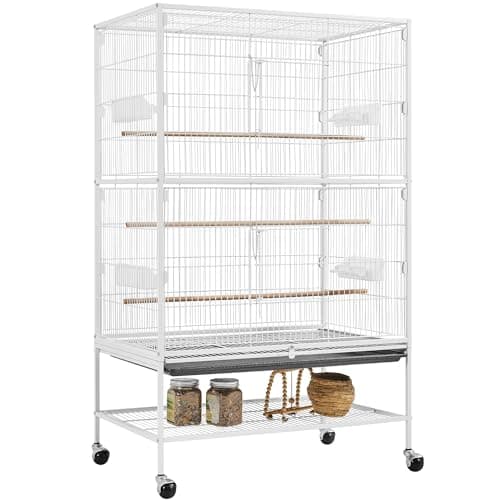 Image of costoffs 132cm Large Bird Cage Rolling Metal Parrot Cage for Lovebird Cockatoo Conure with 3 Perches/4 Feeders/Extra Storage Shelf White