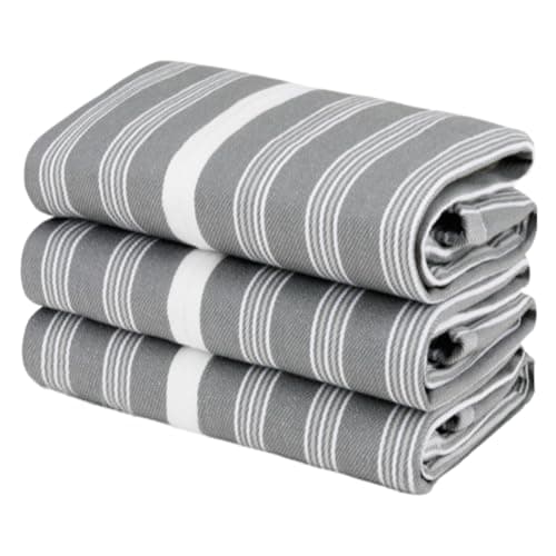 Image of ATEN Homeware Egyptian Cotton Kitchen Tea Towels – Size 50 x 70 cm – Highly Absorbent & Quick-Dry Dish Towels, Lint-Free & Durable, Fade Resistant, Made in Egypt (Grey, 3 Pack)