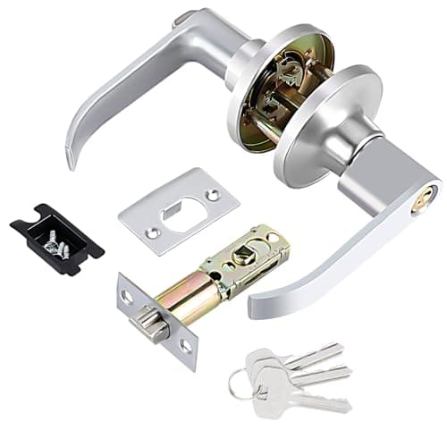 Image of Door Handle Lock with Keys, Door Lock for Interior with Adjustable Latch, Stainless Steel Privacy Locks for Bedroom, Bathroom, Kitchen, Office (Silver)