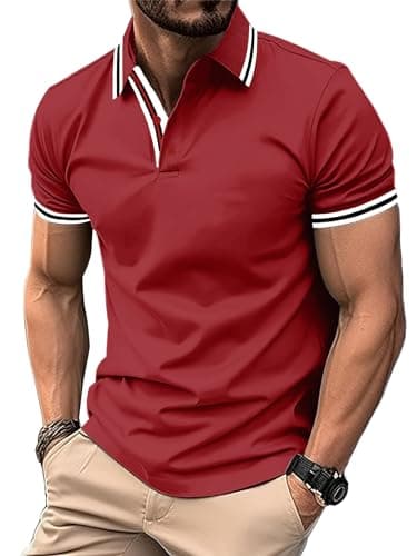 Image of geeksport Men's Polo Shirt Short Sleeve Golf Polo Outdoor Breathable Tops for Mens Sports T-Shirt Work Tee Red L