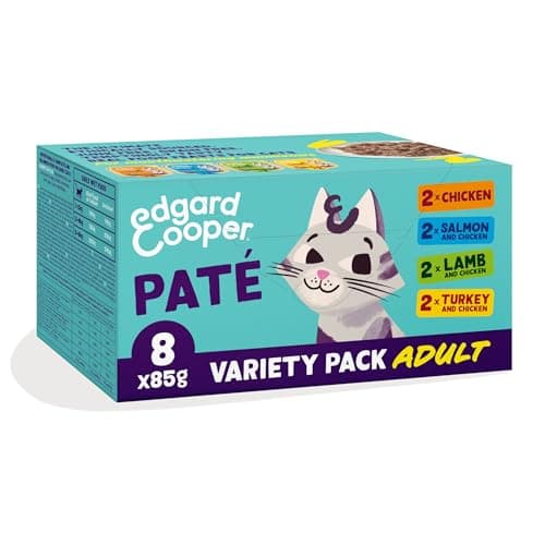Image of Edgard Cooper Wet Cat Food, Pate Multipack, (Chicken/Salmon/Turkey/Lamb, 8 x 85 g) for Sterilized or Active Cats, Fresh Meat with Natural Ingredients