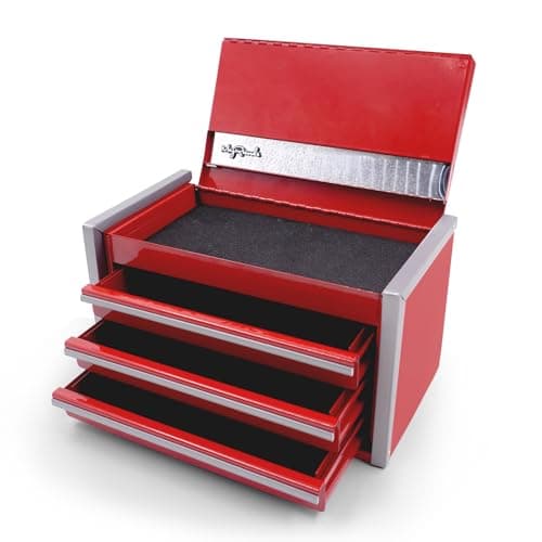 Image of sdroceRyaM Mini Tool Box Metal Tool Chest with 3 Drawer and 1 Top Storage Portable Toolbox Storage for Daily Use 215x115x120mm, Red