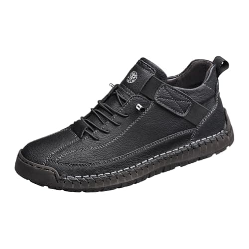 Image of Unisex Retro Mid High Top Boots Outdoor Casual Workwear Fashion Sneakers, Comfortable Durable, Non Slip Rubber Sole #D Black