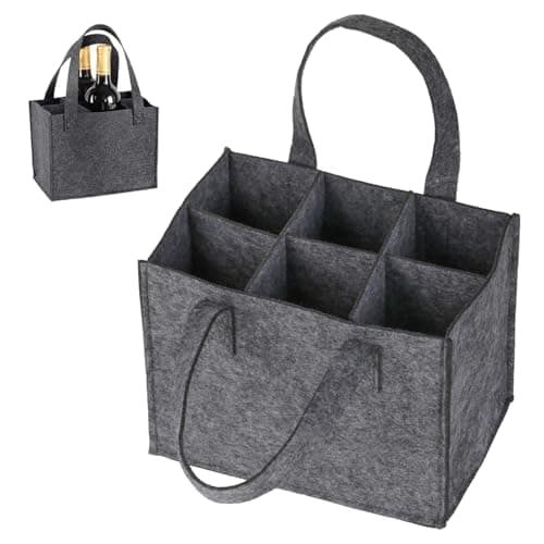 Image of Bbtcxjs Felt Wine Bottle Carrier BagWine Bottle Bag for 6 Bottles Wine Carrier Bags with Handle, Tote Bags, 6 Compartment Holder for Storing Carrying Beer Champagne Drinks Carriers
