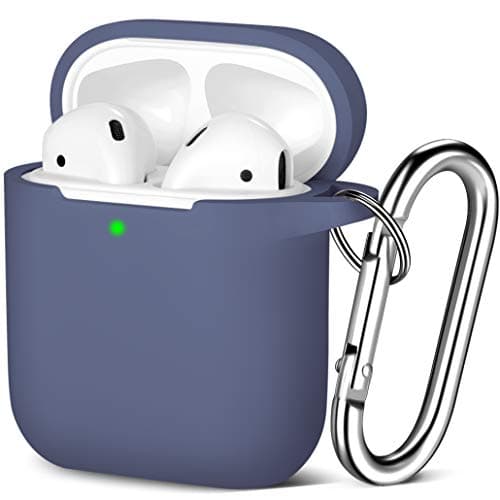 Image of Maledan Compatible with Airpods Case 2 & 1, Silicone Shockproof Protective Case for Airpod Skin Cover, Waterproof [Front LED Visible] Support Wireless Charging with Carabiner, BlueGray