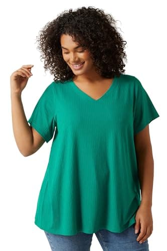 Image of EVANS Curve Premium Ribbed Modal Blend T-Shirt - Women's - Plus Size Curve Green