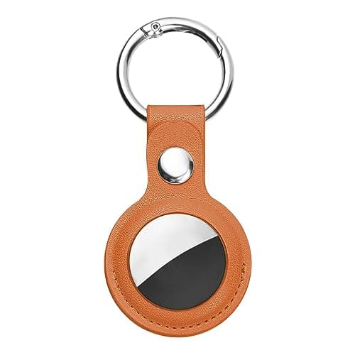 Image of Ainiv Protective Case for Apple Airtags, 1 Pack Orange PU Leather Keyring Case, Tracker Cover for AirTags, Pet Dog Cat Collar Locator Tracker Cover, Key Finder Case for AirTag