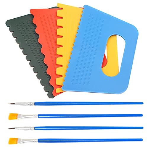Image of 4 Pcs Plastic Scraper Tools with 4 Pcs Paint Brush Paint Scraper Tools DIY Line Graffiti Tools for Toddlers Kids Paint Crafts DIY Line Graffiti