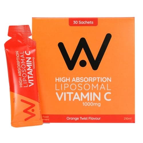 Image of WELL ACTUALLY Liposomal Vitamin C 1000mg Sachets – High Strength Liquid VIT C Supplement - Immune System, Skin, Collagen, Brain & Energy Support - Vegan, 30 Sachets | Orange Twist