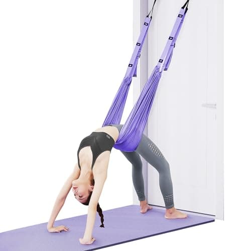 Image of flintronic Yoga Stretching Strap, Aerial Yoga Rope for Back Pain, Adjustable Leg Stretcher Back Bend Assist Trainer, Hammock Swing Stretching Strap for Gymnastics Dance Ballet, Purple