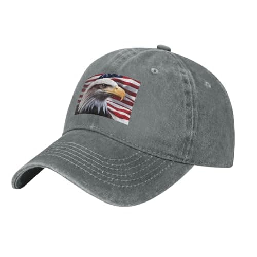 Image of DDCXZPP Black Washed Denim Baseball Cap American Bald Eagle Printed Adjustable Cotton Hat Breathable & Lightweight, Gray, One Size