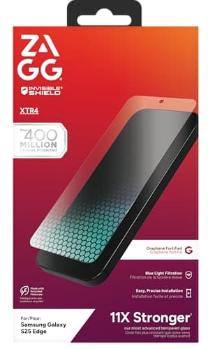 Image of ZAGG InvisibleShield Glass XTR4 Tempered Glass Screen Protector for Samsung Galaxy S25 Edge [6.7-Inch], Blue Light Filter, Easy Application, Graphene-Fortified, Shockproof (Transparent)