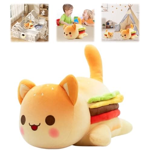Image of E-ALLDIR MeeMeows Cat Food Plushies, Burger Cat Meemeows Plush, Cute Anime Cartoon Cat Stuffed Animal Figure Toy Plush Pillow Gift for Fans Kids