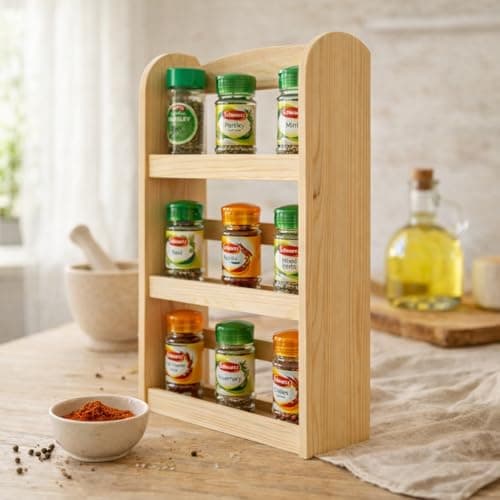 Image of Marco Paul Traditional Free Standing Wooden Herb and Spice Rack, 15 Jar Kitchen Storage and Organiser Pantry Storage Rack for Herbs and Spice, Ideal to Store Herbs, Spices & Seasonings Spice Organiser