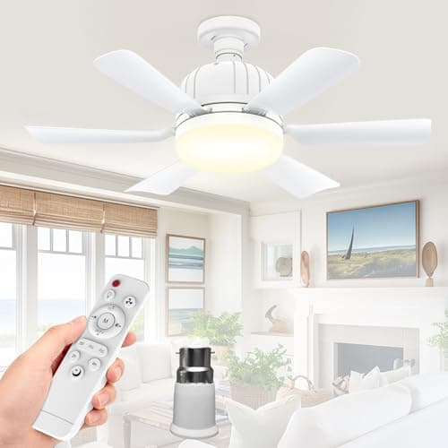 Image of Kouamor 46cm Ceiling Fan Light Bulb Bayonet Fitting, Ceilings Fans with Light & Remote Control, Ceiling Fans Lights Dimmable, E27/B22 Ceilings Lamp with 6 Blade, 3 Speed Timing (B22-white)
