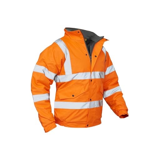 Image of VELTUFF Waterproof Hi-Vis Bomber Jacket - Waterproof Work Jacket with Reflective Tape, High Visibility Safety Coat for Men (UK, Alpha, 2XL, Regular, Regular, Orange)