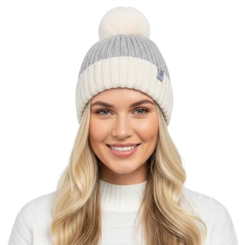 Image of A2Z Ladies Hat Twist Yarn Brushed Ribbed Bobble Knitted Pom Pom - Hat LH1181 Grey One Size