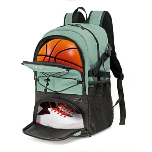 Image of Football Bag with Boot Compartment Basketball Backpack with Ball Holder Sports Backpack with Water Bottle Pocket for Men and Women, Black