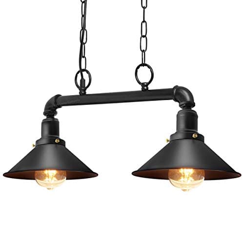 Image of Retro Industrial Pendant 2 Lamp Scone Black Metal Vintage Water Pipe Ceiling Light Hanging Suspended Chain Fitting M0194