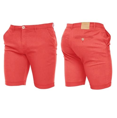 Image of Crosshatch Mens Stretch Slim Fit Chino Shorts with Pockets for Summer, Holiday, Golf by Jeanbase Red 34