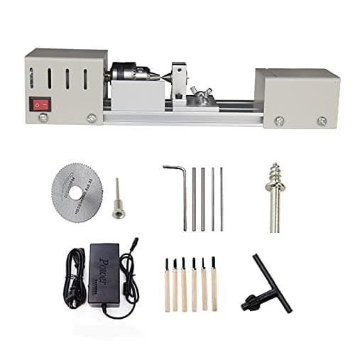 Image of Professional mini Lathe Machine, Lathe Tools Woodworking Machine, Lathe Beads Polisher, CNC DIY Woodworking Wood Lathe Machine (Silver)