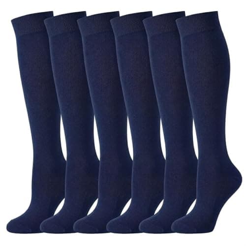 Image of ZRWASKA® 6 Pairs Kids Girls Knee High School Socks Unisex Cotton Socks, Back to School Socks Uniform Party Wear Long Socks Girls Plain Knee High School Socks Size Navy 12-3 (7-10 year)