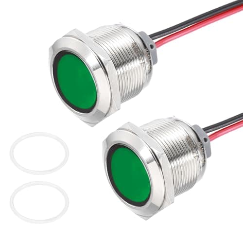 Image of PATIKIL 2Pcs 22mm(7/8") Indicator Light,12V-24V AC/DC 20mA LED Metal Signal Lamp Waterproof IP67 Flat Head Signal Lights with 205mm(8") Cable for Boat Car,Green