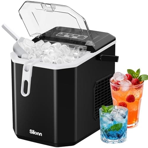 Image of Silonn Portable Ice Maker Countertop, Self-Cleaning Ice Machine Produces 9 Ice Cubes in 6 Minutes, 12KG Daily Capacity, Ideal for Home Camping and RVs