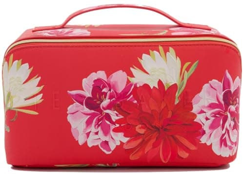Image of Ted Baker Large Washbag, Red Floral Print, Cosmetic Case with Carrying Loop