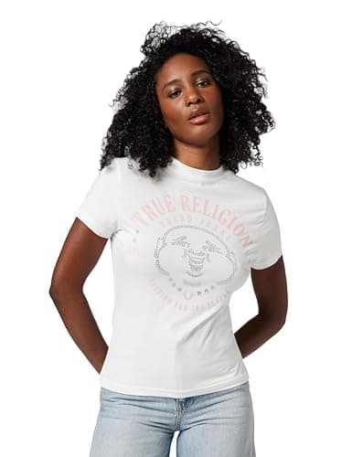 Image of True Religion Women's Buddha Face Short Sleeve Crew Tee, White, XXL