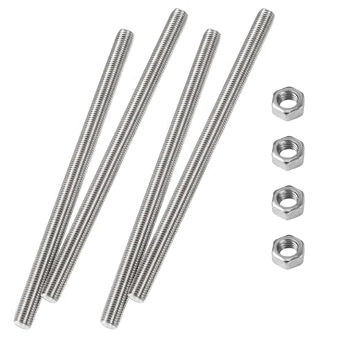 Image of HiPicco M6 x 100mm Fully Threaded Rod & Studs, 304 Stainless Steel Right Hand Threads Rods, M6-1 Thread Pitch for Anchor Bolts, Clamps, Hangers and U-Bolts 4pcs 【with Nuts】