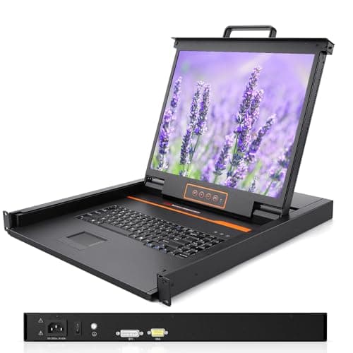 Image of Rack Mount KVM Console, 19" Rack Mount Monitor, Single Port VGA/DVI, 1U LCD KVM Drawer with Keyboard and Touchpad, 17.6"x19.9"x1.67" (W x D x H),1280×1024@60Hz, VGA and DVI Cable Included, 50,000 MTBF
