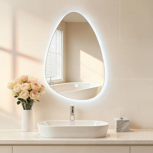 Image of Srtvietae Bathroom Mirror with LED Lights, 400×600mm Electric Vanity Mirror with Backlit Lights, Asymmetrical, Wall Mounted Dimmable 3 Color Lighting, IP54, Vertically Only