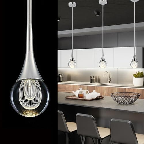 Image of EANLOLY Crystal Pendant Light - Elegant LED Chandeliers Ceiling Fixture for Kitchen Islands, Dining Rooms, Bedroom, and Bar - Adjustable Height Raindrop Light, Silver Finish