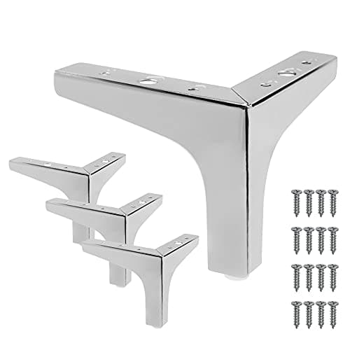 Image of Cjueiom 13cm / 5 Inch Metal Furniture Legs Set of 4, Heavy Duty Triangle Chrome Legs for Sofa, Table, Cabinet & Ottoman Replacement, Modern Chair Feet for Bedroom & Living Room