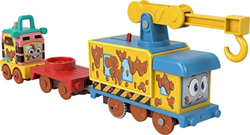 Image of Fisher-Price Thomas & Friends Fix ‘em Up Friends Motorized Vehicle Set with Toy Train Engine and Crane for Kids Ages 3 Years and up, Multicolored (HHN43)