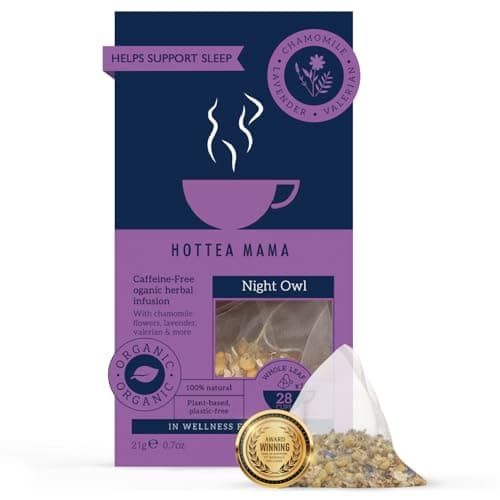 Image of HOTTEA MAMA | Night Owl | Organic | Sleep Support Tea | Caffeine-Free | Postpartum & Breastfeeding Support | 14 Whole Leaf Biodegradable Bags (28 Cups Of Tea)